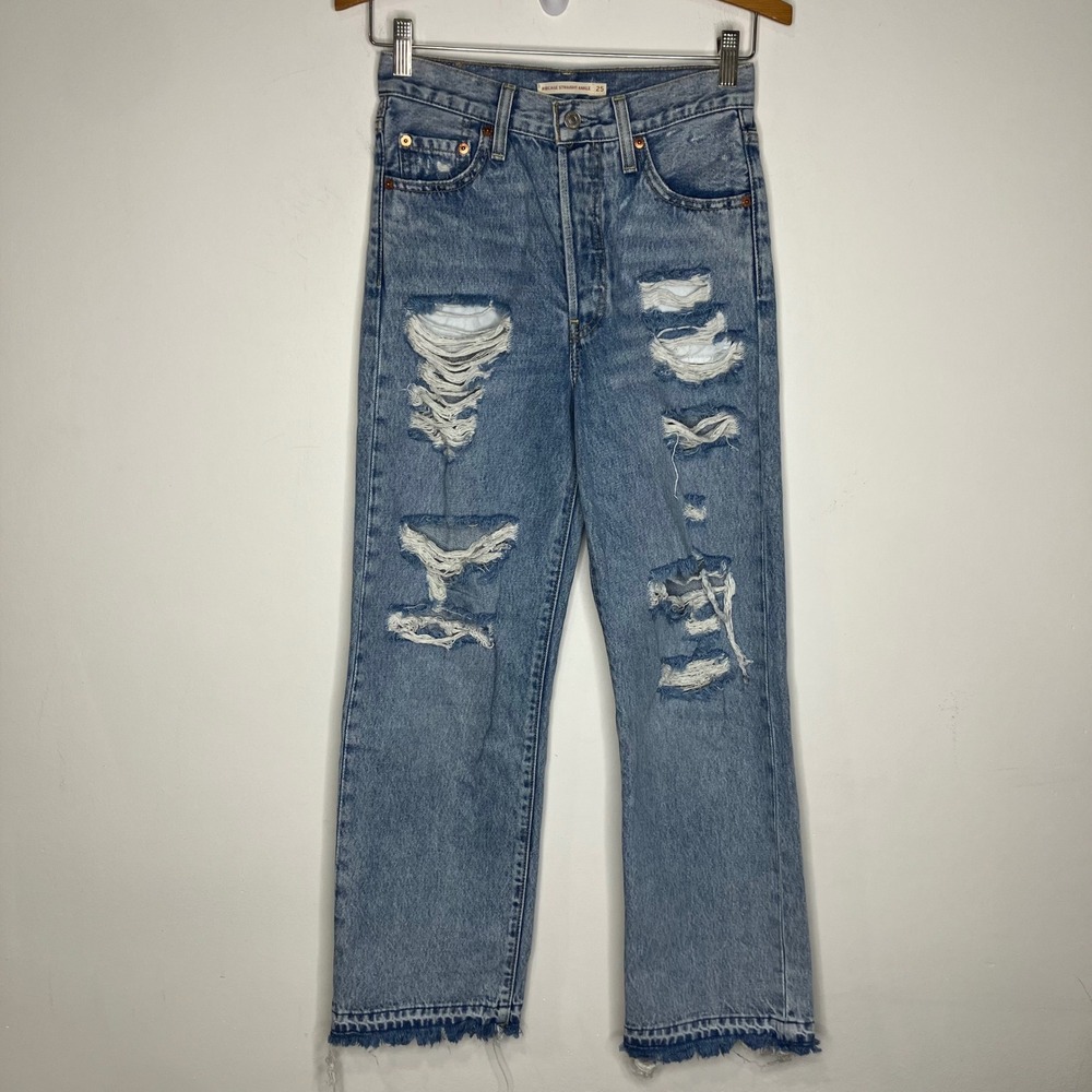 Levi's ribcage straight ankle jeans distressed light wash womens size 25‎ trendy